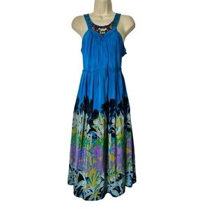 Moulinette Soeurs Island Nightfall Silk Beaded Dress Women's 0 Blue Art to Wear